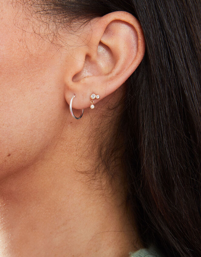 Sterling Silver Plain Mini Hoops Set of Two, , large