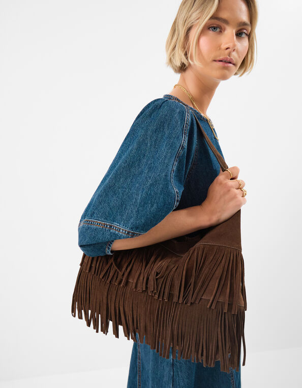 Fringe Suede Shoulder Bag, , large