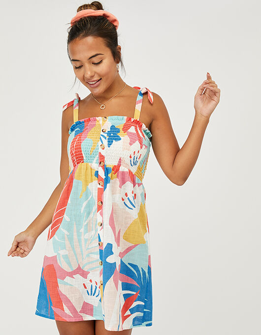 Palm Print Dress in Pure Cotton Multi