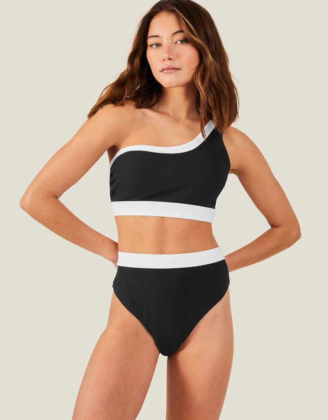 Textured High Waist Bikini Briefs, Black (BLACK), large