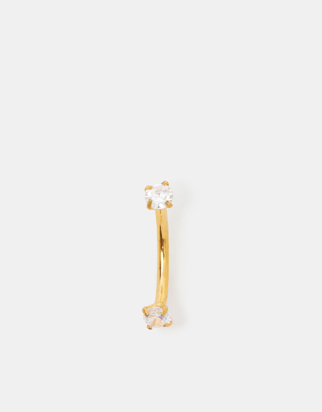 14ct Gold-Plated Cubic Zirconia Curved Barbell, , large