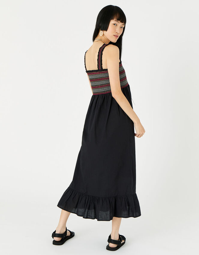 Smocked Midi Dress, Black (BLACK), large