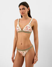 Floral Print Band Bikini Top, Ivory (IVORY), large