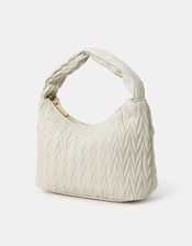 Ruched Faux Leather Handbag, Cream (CREAM), large