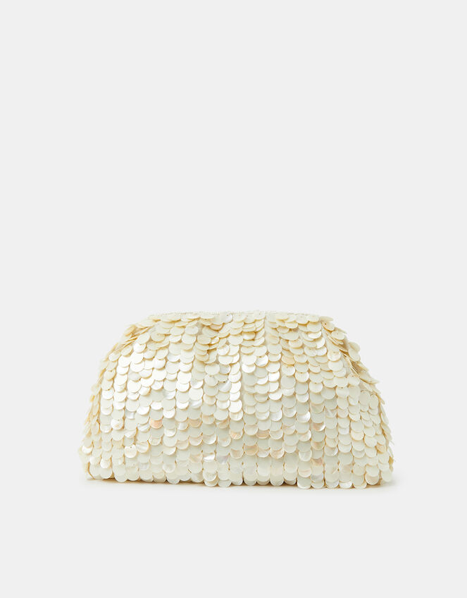 Pearl Shell Embellished Clutch Bag, , large