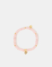 14ct Gold-Plated Healing Stone Bead Charm Bracelet, Pink (ROSE PINK), large