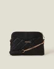 Quilted Faux Leather Cross-Body Bag, Black (BLACK), large