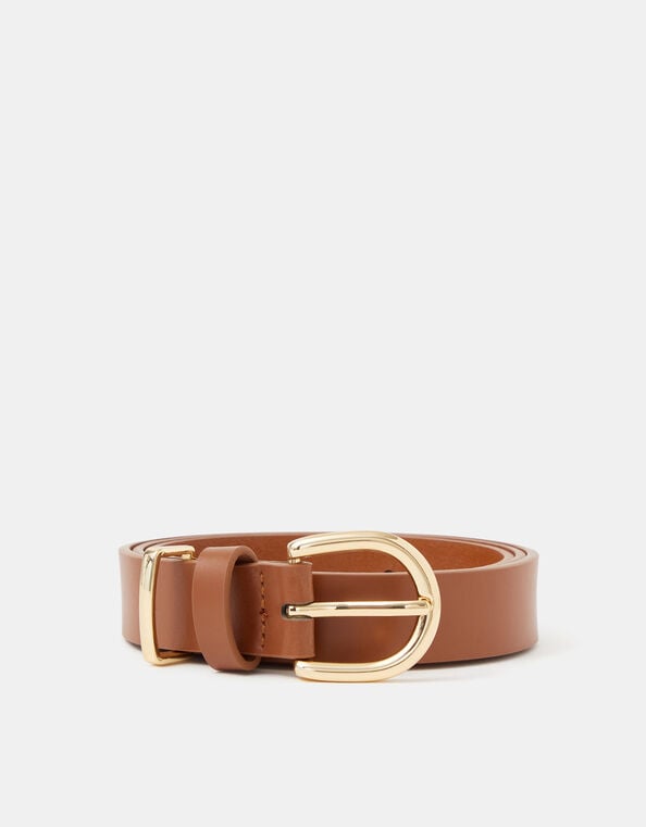 Buckle Leather Belt, Tan (TAN), large