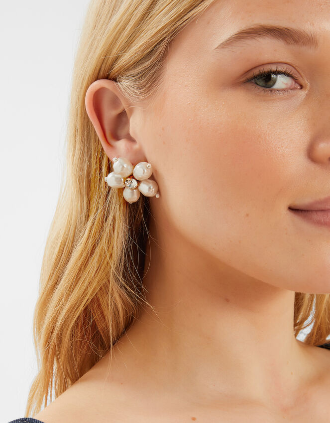 Pearl Flower Stud Earrings, , large