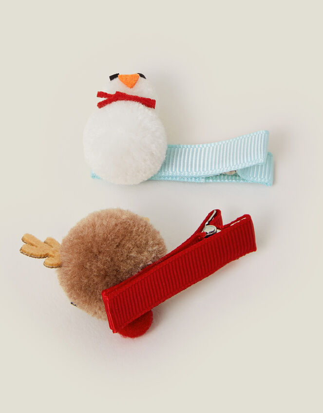 2-Pack Girls Christmas Pom Pom Hair Clips, , large
