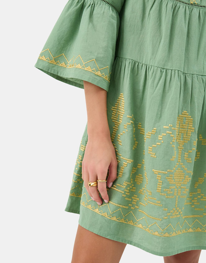 Embroidered Flute Sleeve Mini Dress, Green (GREEN), large