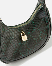 Faux Snake Padlock Shoulder Bag, Green (GREEN), large