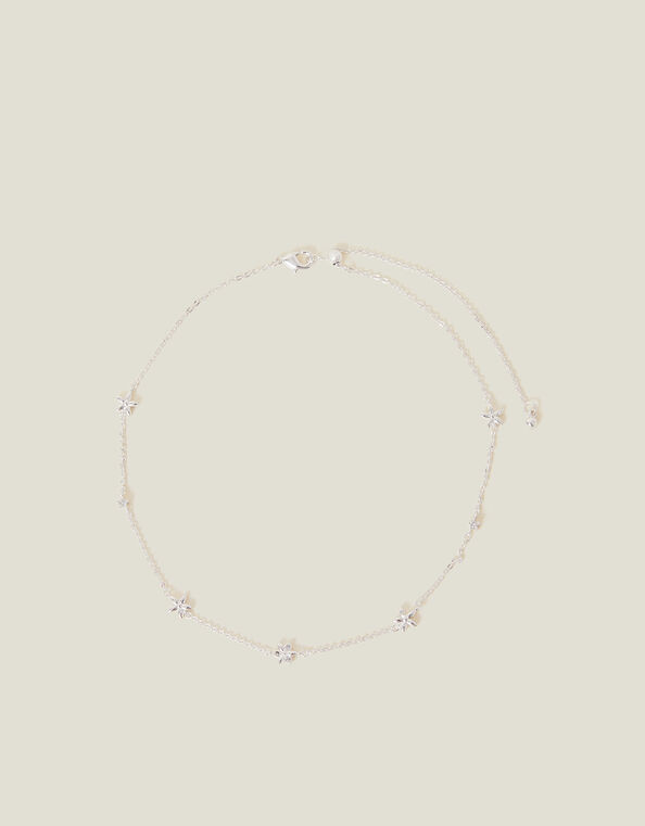 Sterling Silver-Plated Diamante Flower Collar Necklace, , large