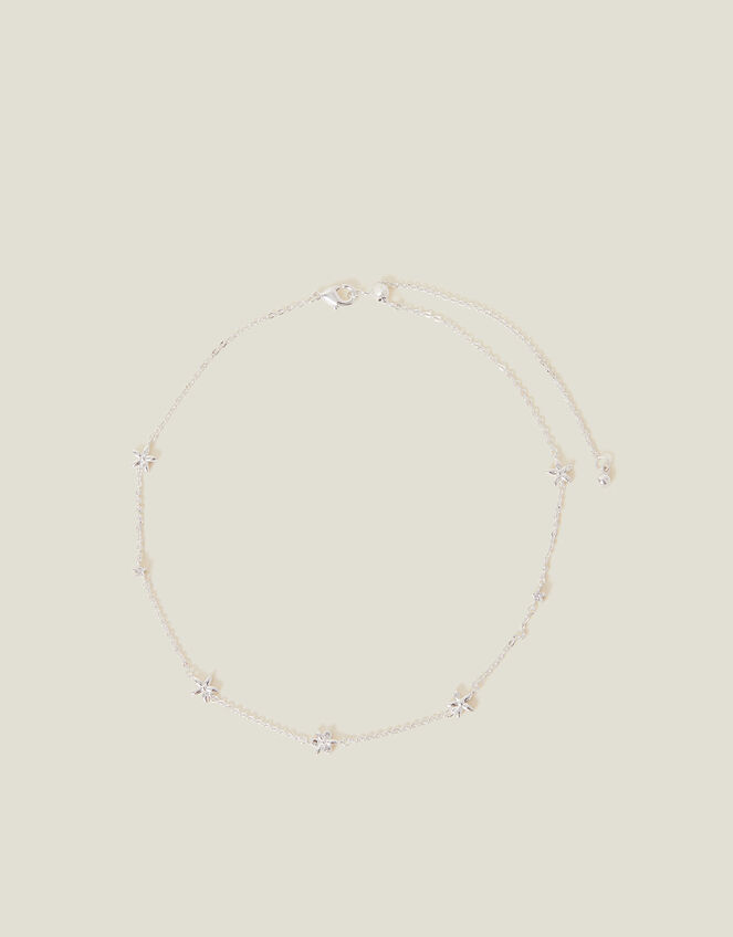Sterling Silver-Plated Diamante Flower Collar Necklace, , large