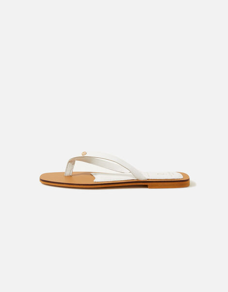 Leather Toe Thong Sandals White, White (WHITE), large