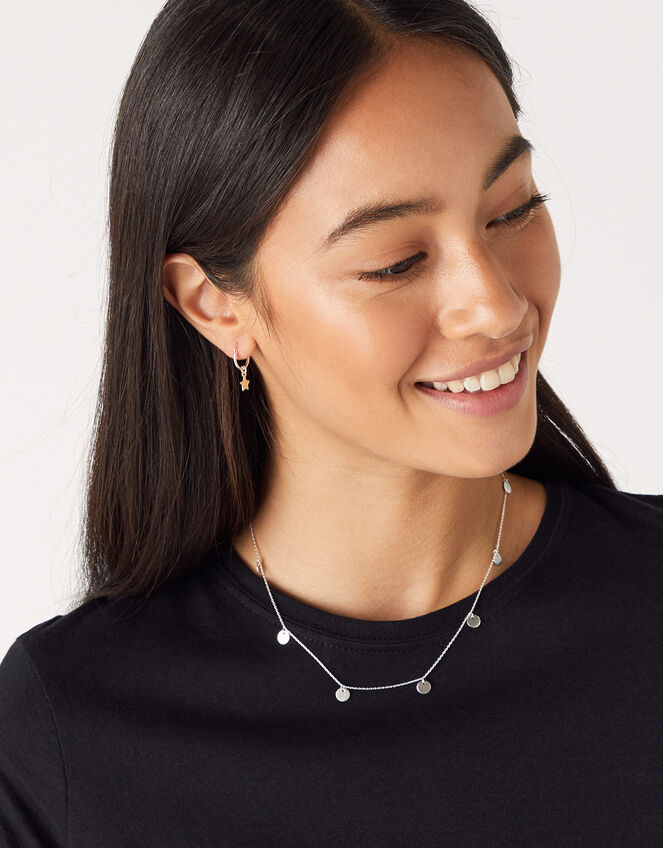 Sterling Silver Disc Station Necklace, , large