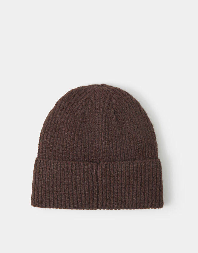 Heart Embroidered Beanie Hat, Brown (CHOCOLATE), large