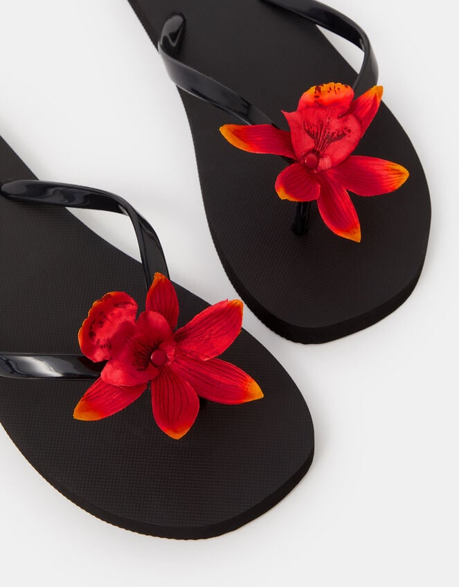 Tropical Flower Flip Flops, Black (BLACK), large