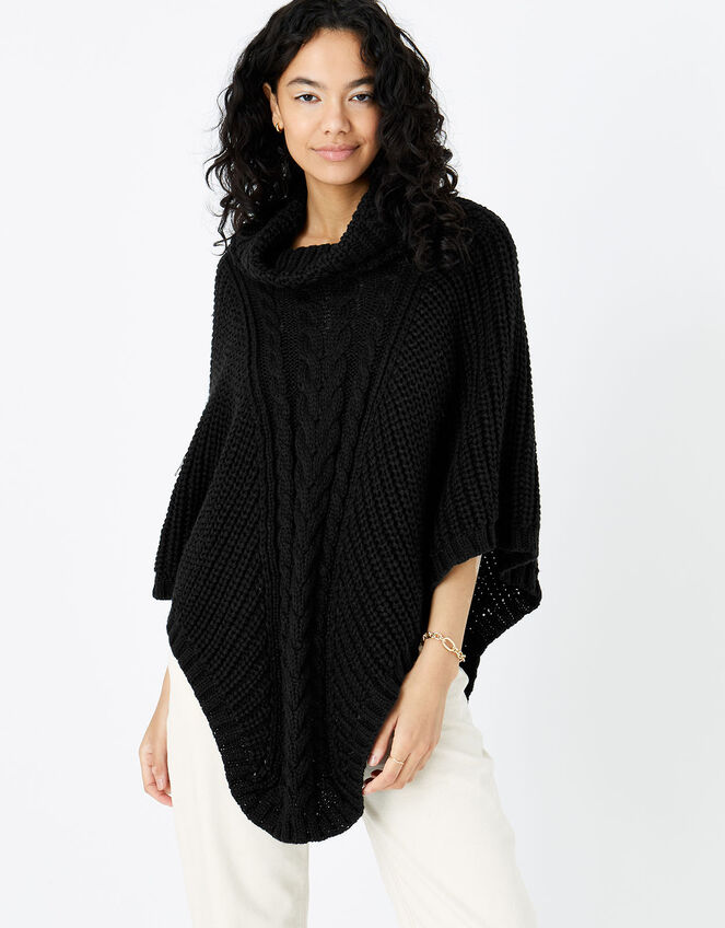 Cable Knit Poncho Black | Blanket scarves | Accessorize UK