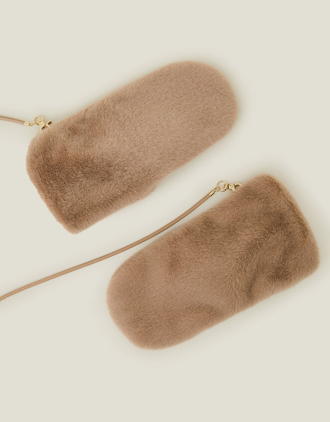 Faux Fur String Mittens, Natural (NATURAL), large