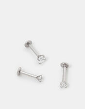 3-Pack Platinum-Plated Surgical Steel Diamante Flatback Earrings, , large