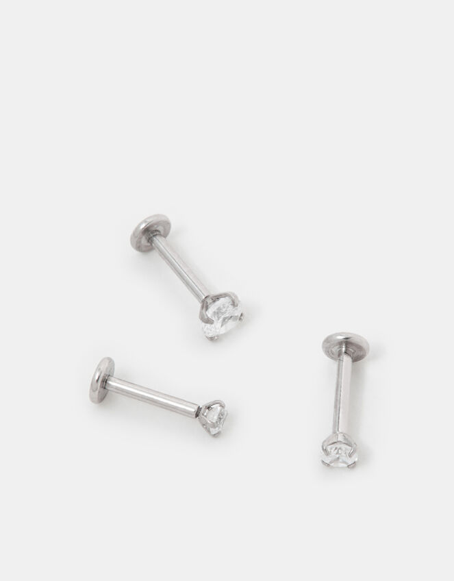 3-Pack Platinum-Plated Surgical Steel Diamante Flatback Earrings, , large