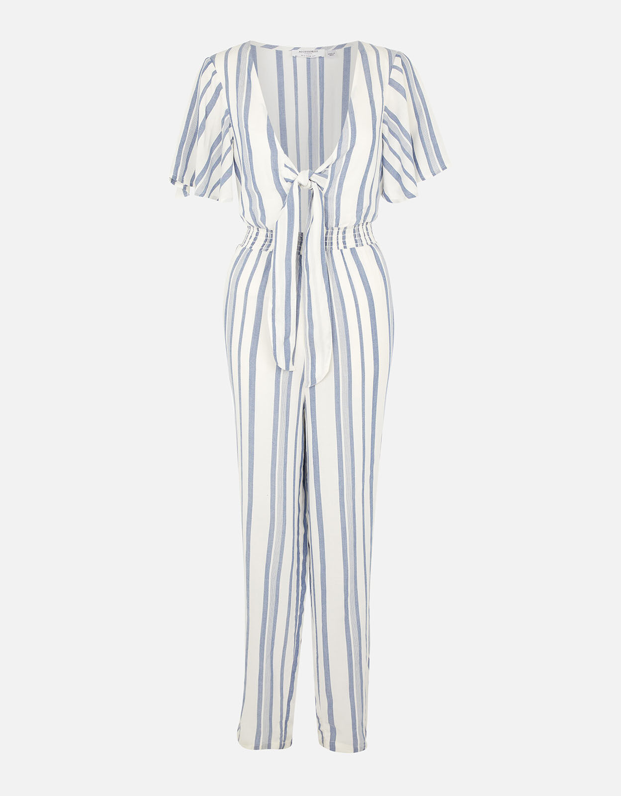 Striped tie front jumpsuit hotsell
