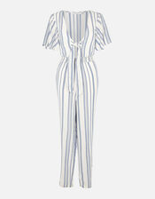 Stripe Tie Front Jumpsuit, Blue (BLUE), large