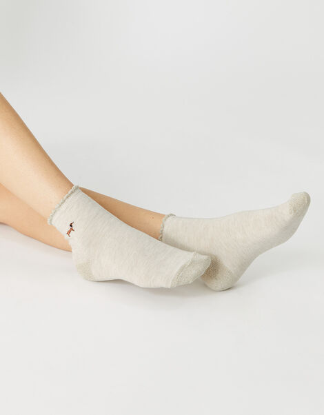 Embroidered Sausage Dog Socks, , large