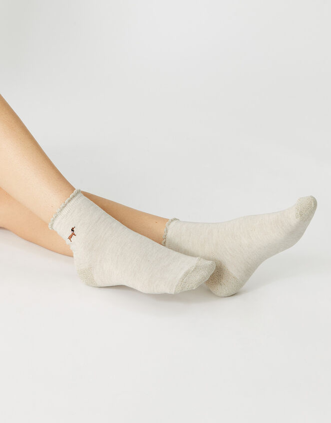 Embroidered Sausage Dog Socks, , large