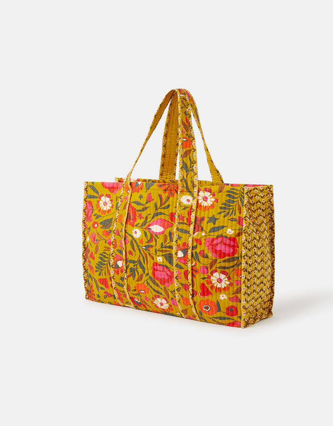 Floral Print Quilted Tote Bag, , large