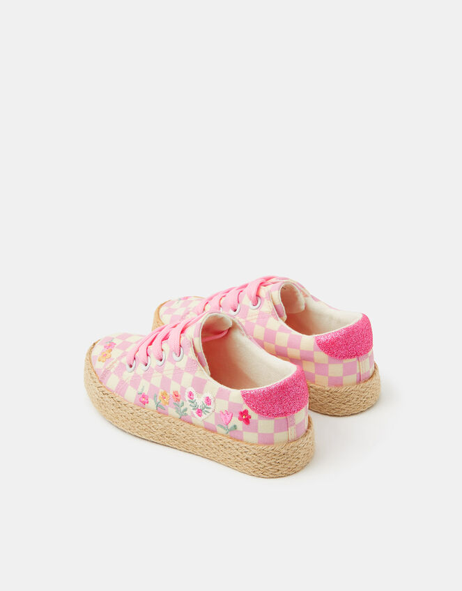 Girls Floral Checkerboard Espadrille Trainers, Pink (PINK), large