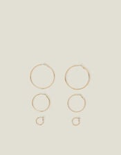 Simple Hoop Earrings Set of Three, Gold (GOLD), large