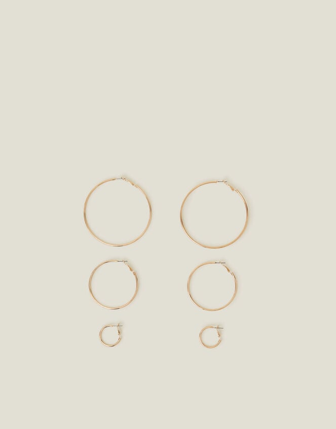 Simple Hoop Earrings Set of Three, Gold (GOLD), large