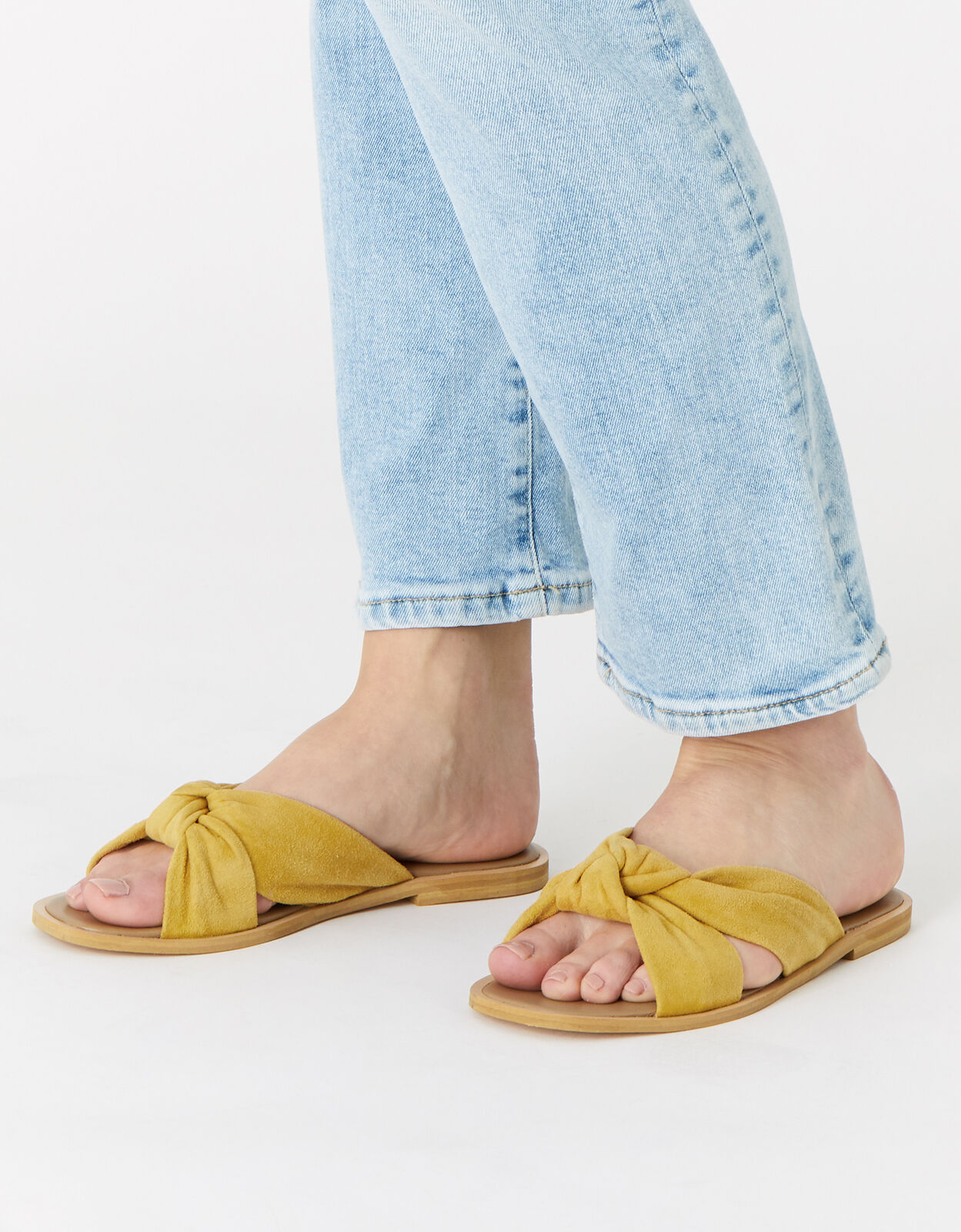Leather Knotted Sliders Yellow Sandals Flip Flops
