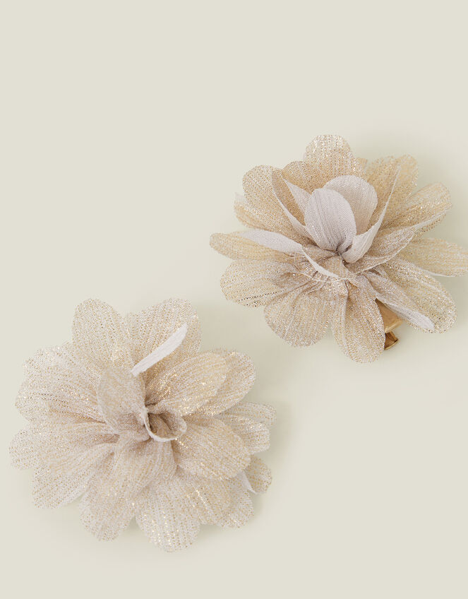 2-Pack Girls Glitter Corsage Hair Clips, Gold (GOLD), large