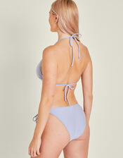 Embroidered Daisy Stripe Tie Side Bikini Bottoms, Blue (BLUE), large