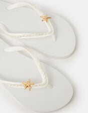 Starfish Beaded Flip Flops, White (WHITE), large