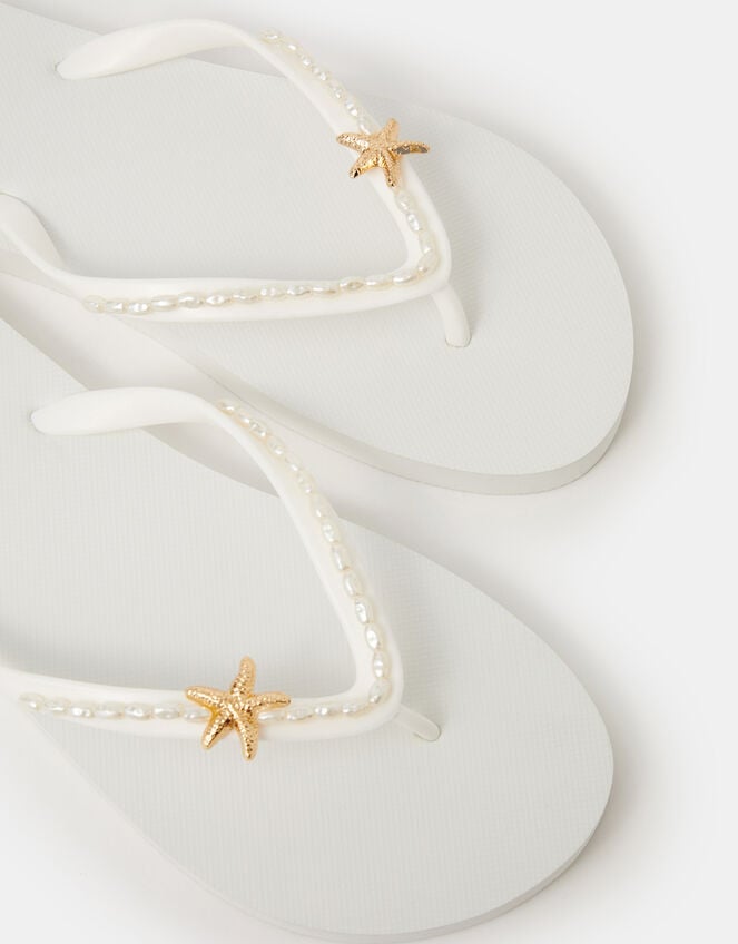 Starfish Beaded Flip Flops, White (WHITE), large