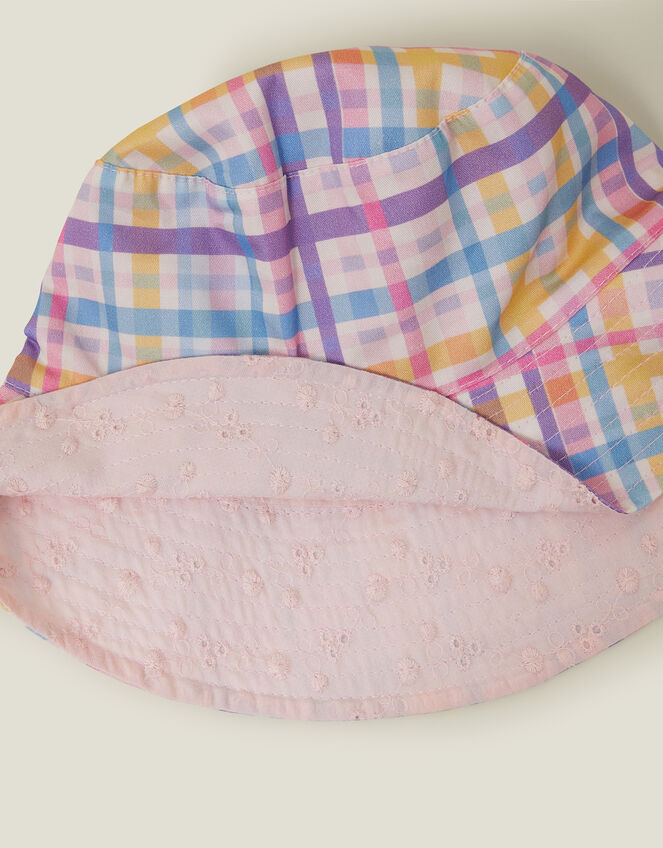 Girls Reversible Check Print Bucket Hat, Multi (BRIGHTS MULTI), large