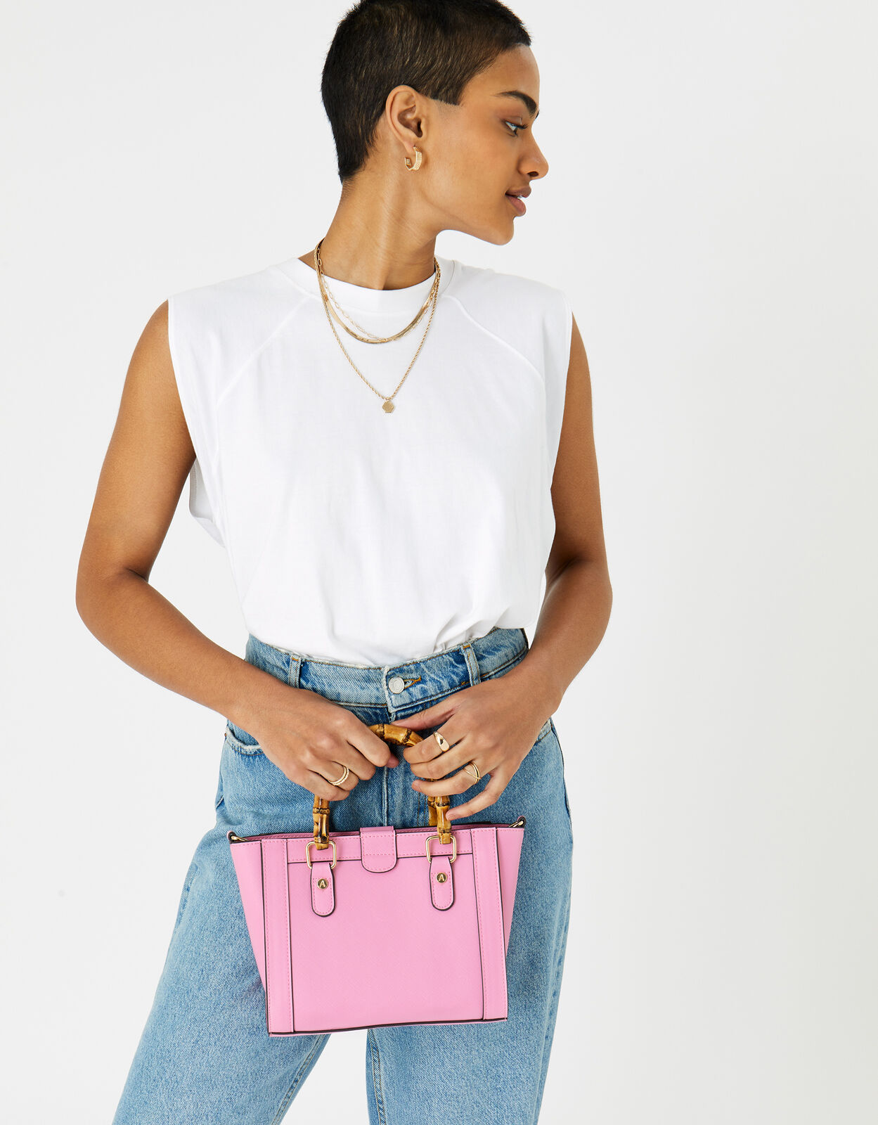 Bamboo Mini Handheld Bag Pink