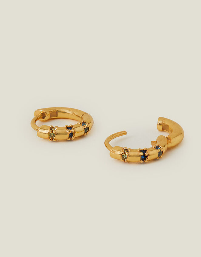 14ct Gold-Plated Gem Hoop Earrings, , large