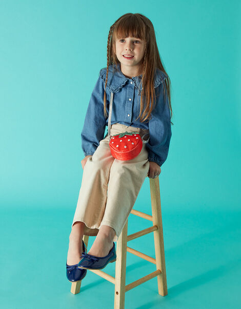 Girls Patent Ballerina Flats, Blue (NAVY), large