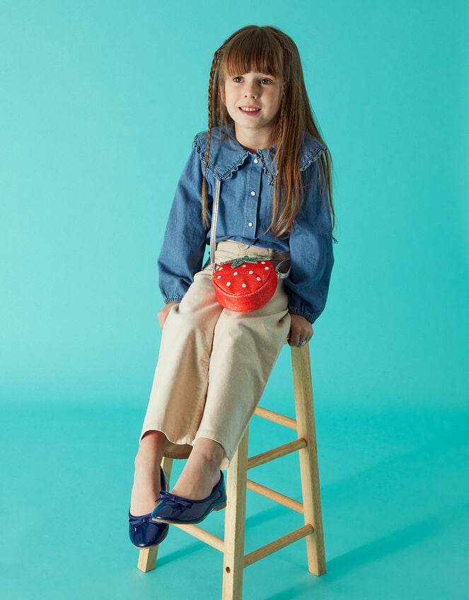Girls Patent Ballerina Flats, Blue (NAVY), large