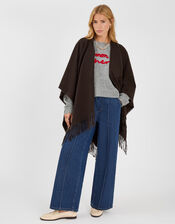 Fringe Trim Poncho, , large