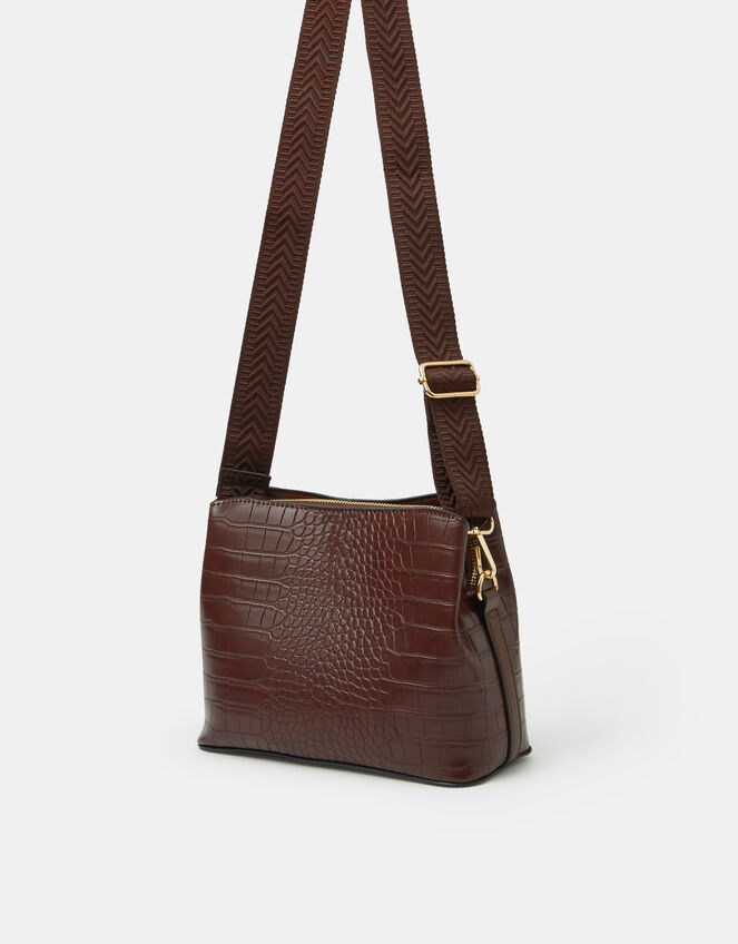 Faux Croc Crossbody Bag, , large