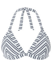 Textured Stripe Triangle Bikini Top, Blue (NAVY), large