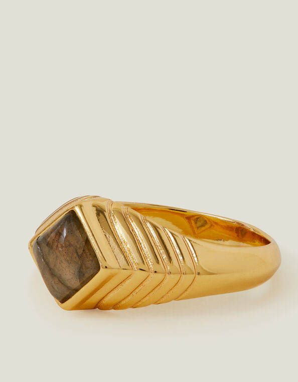 14ct Gold-Plated Ridge Stone Ring, Gold (GOLD), large