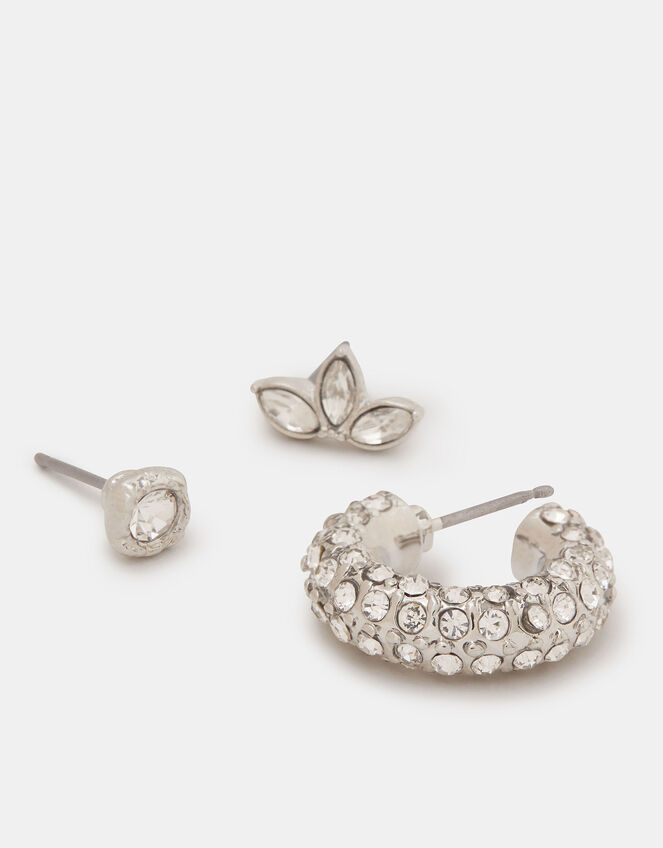 3-Pack Pavé Hoop & Stud Earrings, , large