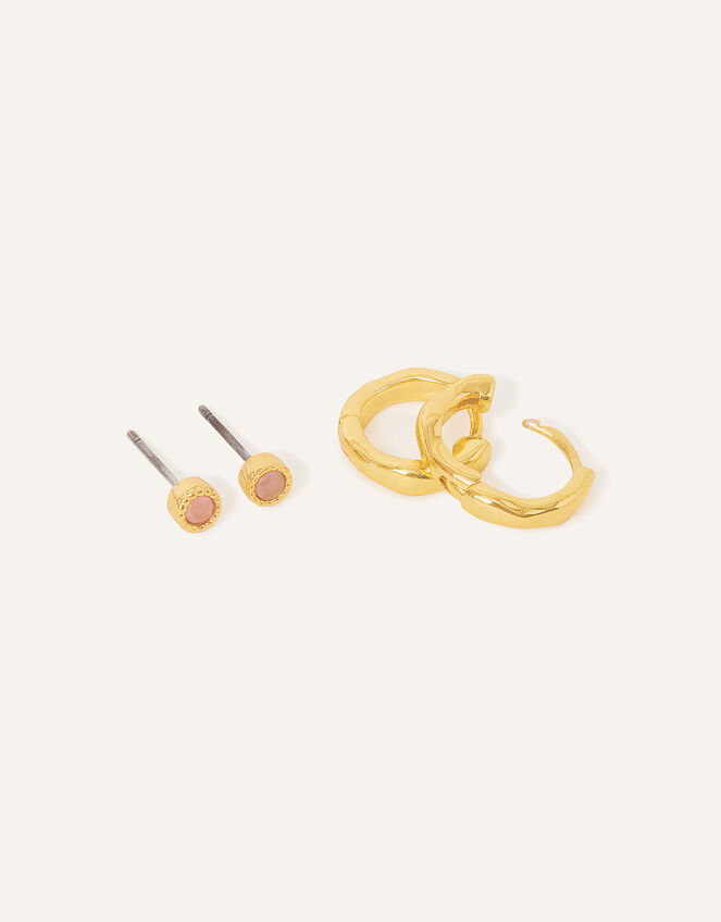 14ct Gold-Plated Rose Quartz Molten Earrings Set of Two, , large